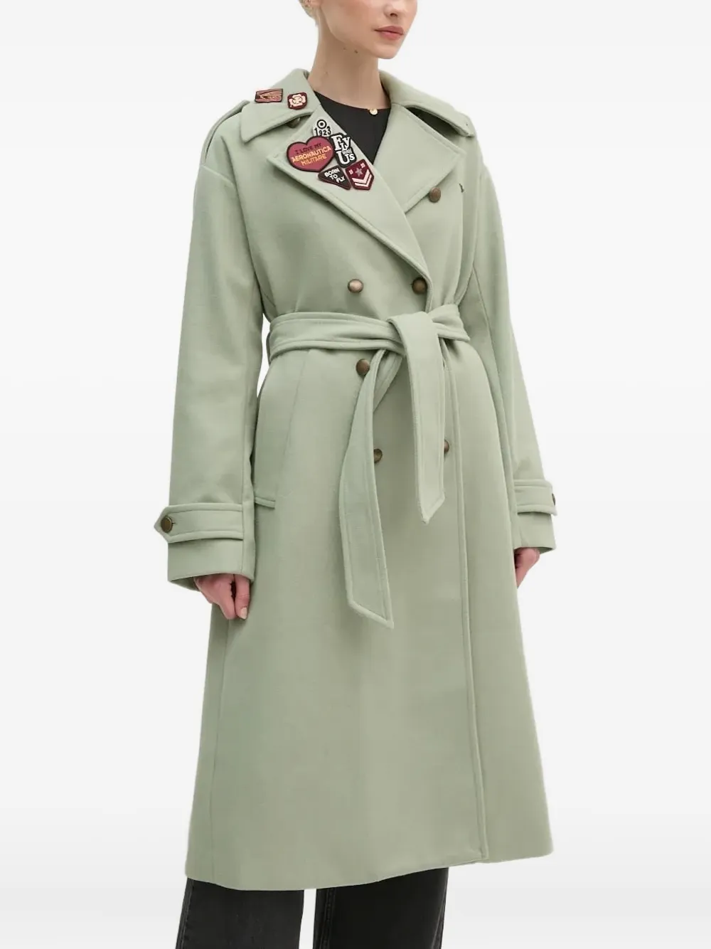 Aeronautica Militare Patch-embellished Belted Coat In Black