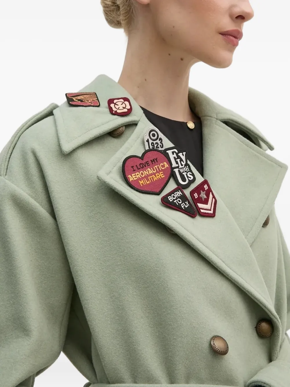 Aeronautica Militare Patch-embellished Belted Coat In Black