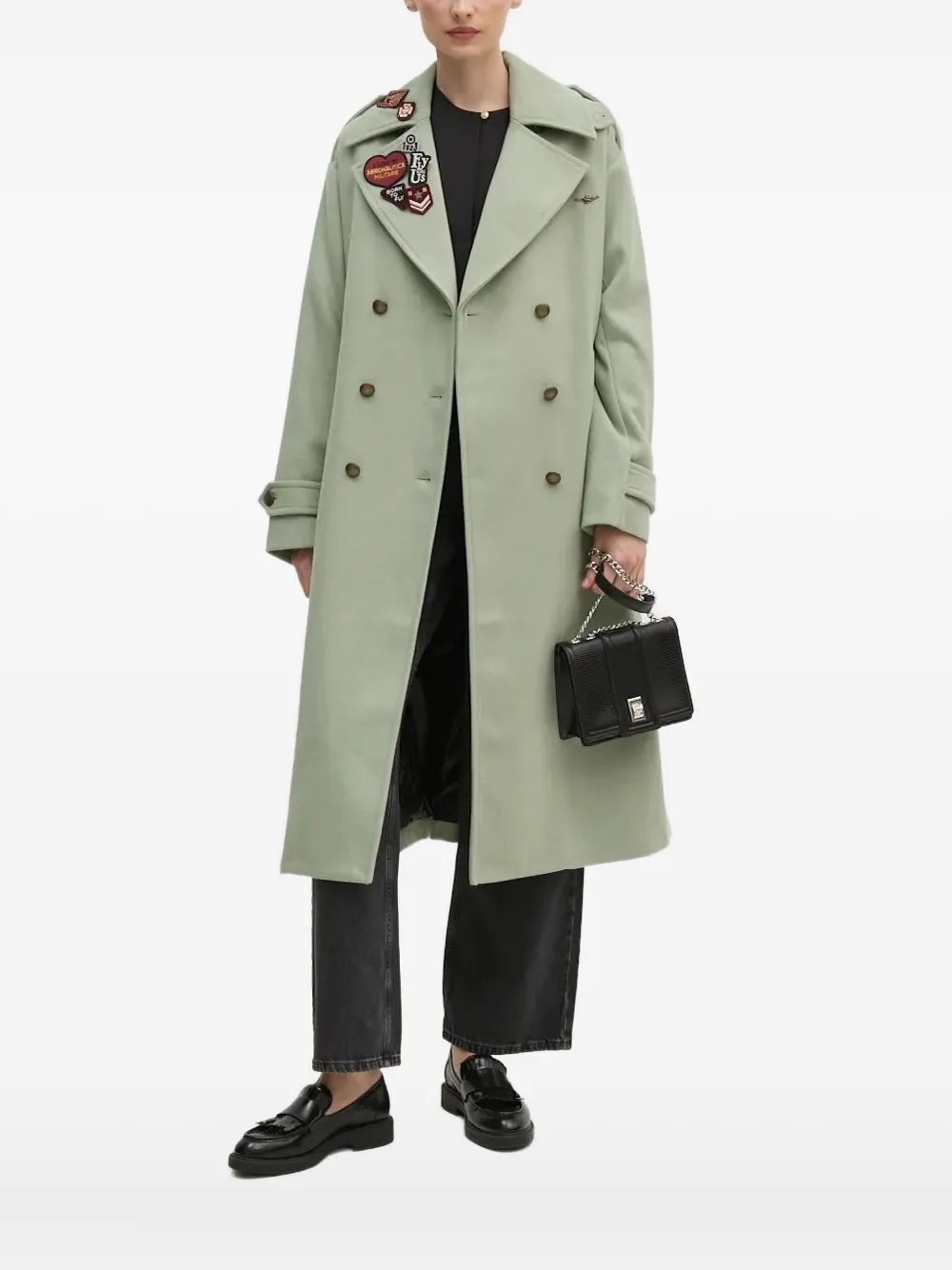Aeronautica Militare Patch-embellished Belted Coat In Black