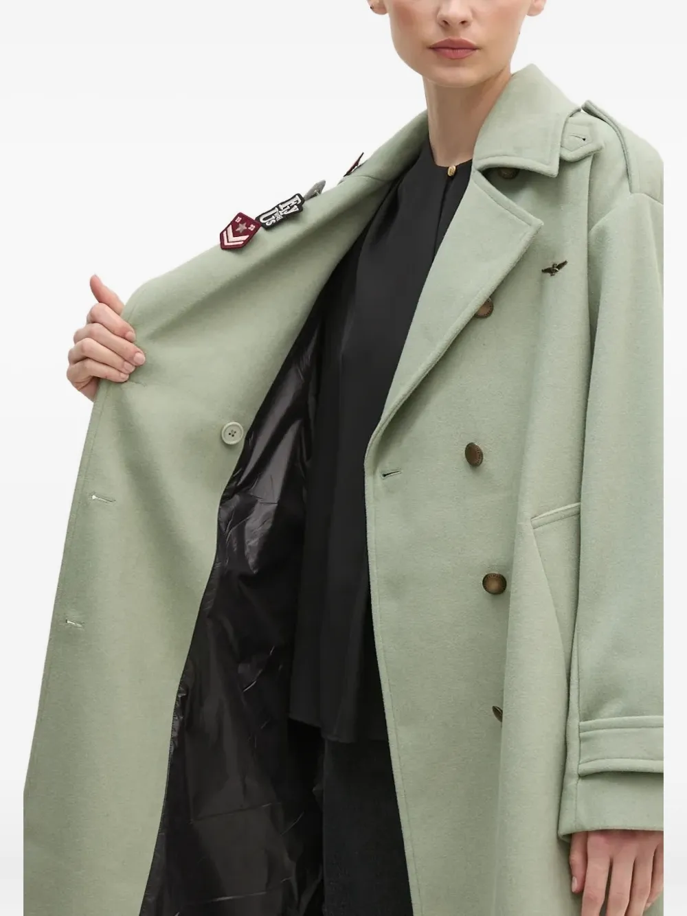 Aeronautica Militare Patch-embellished Belted Coat In Black