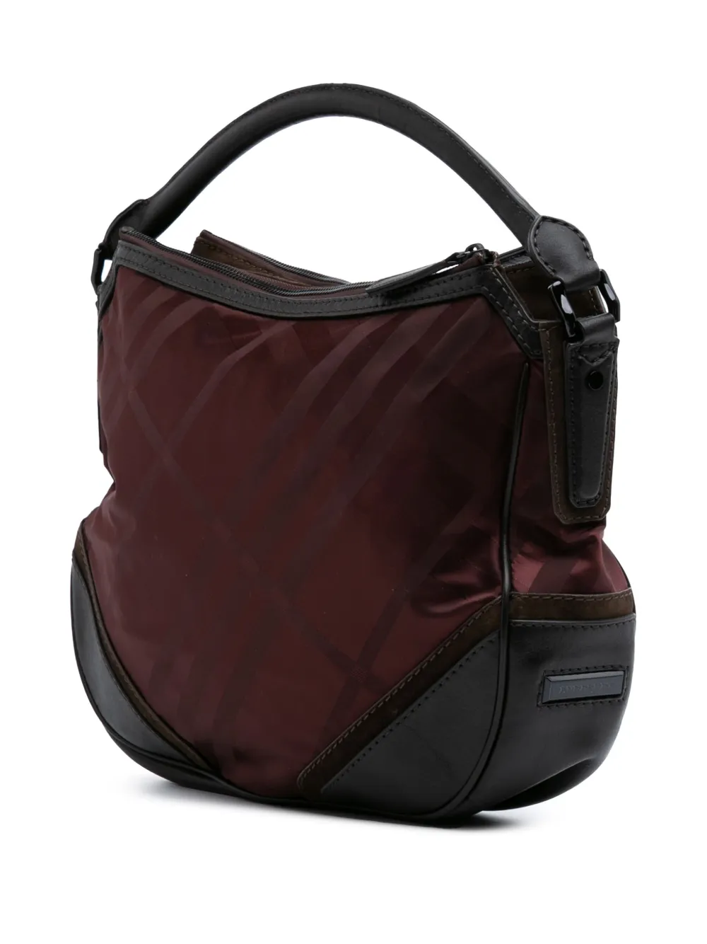 Pre-owned Burberry 2000-2017 Tonal Check Nylon Hobo Shoulder Bag In Red