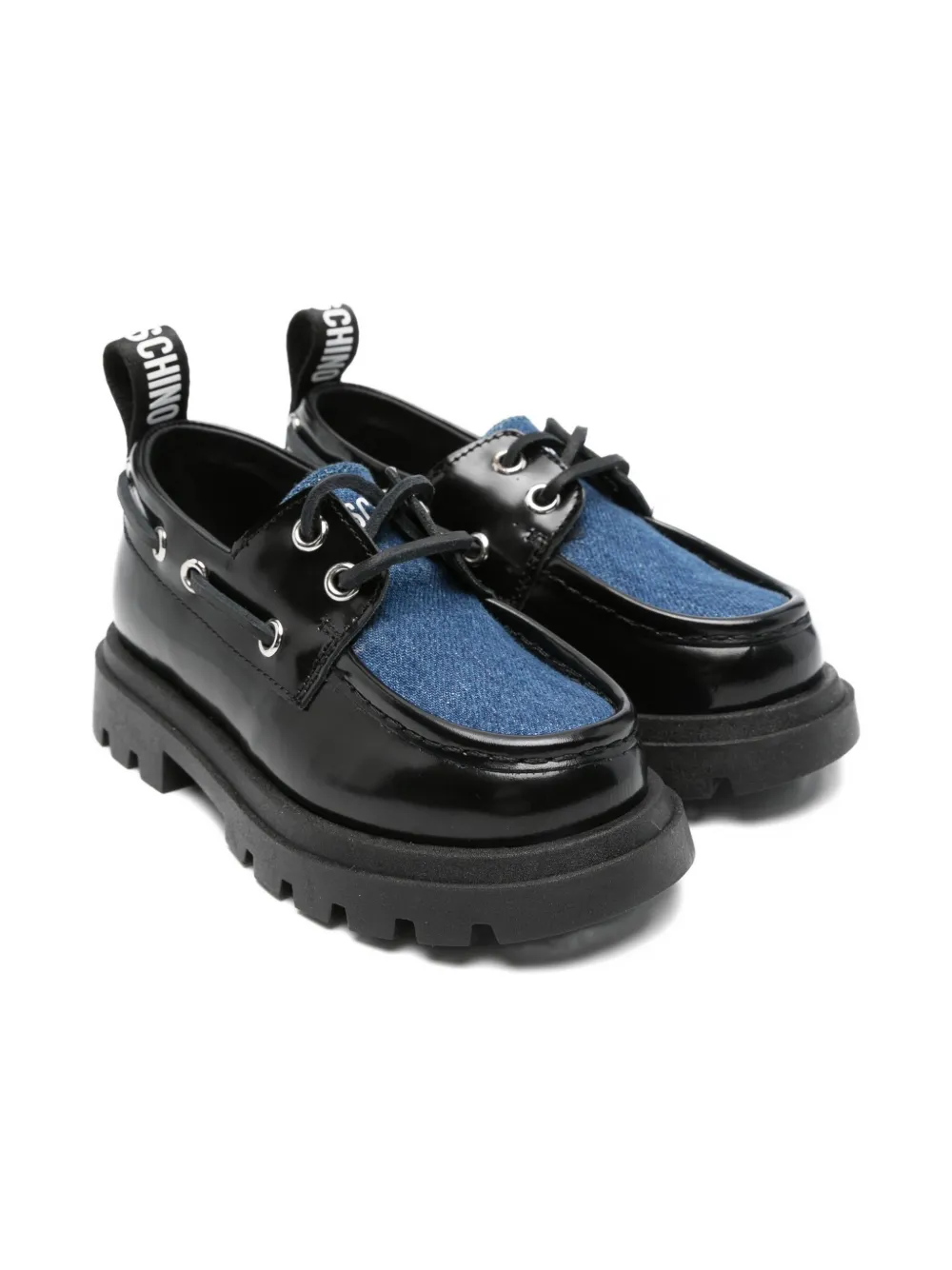 Moschino Kids denim-panel leather loafers Zwart