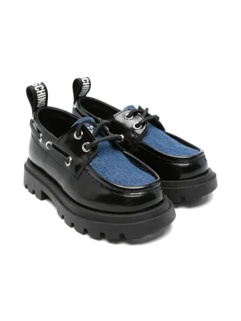 Moschino Kids denim-panel leather loafers