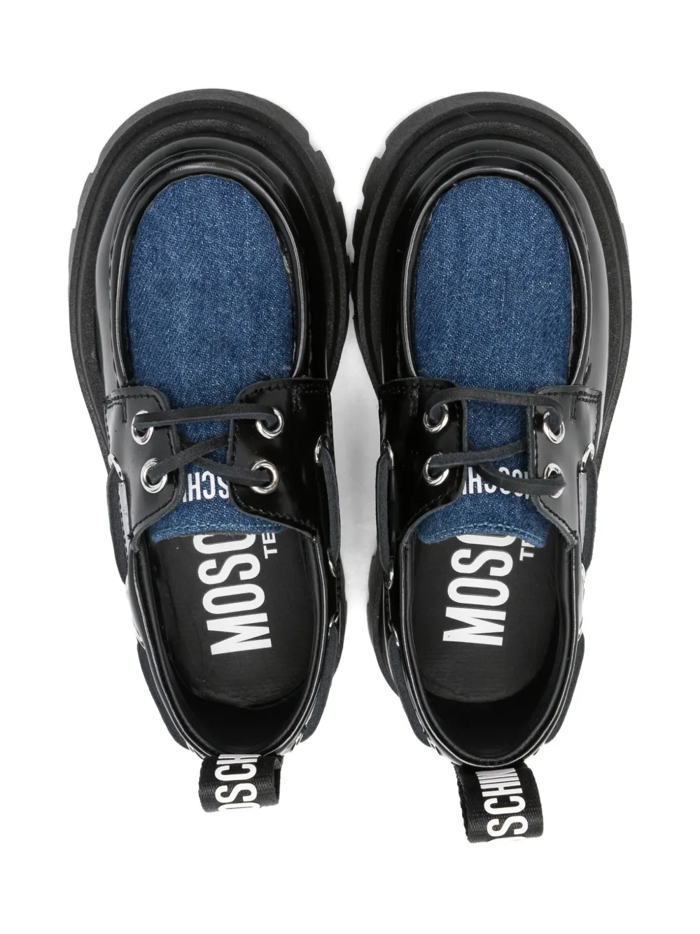 Moschino Kids denim-panel leather loafers Zwart