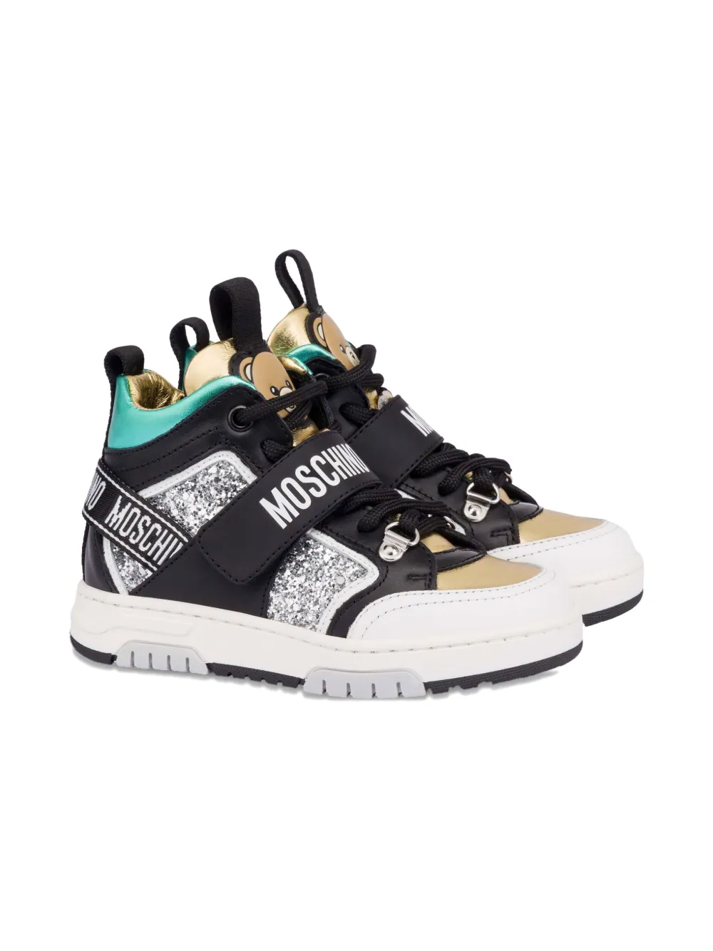 Moschino Kids glitter-detail leather sneakers Black