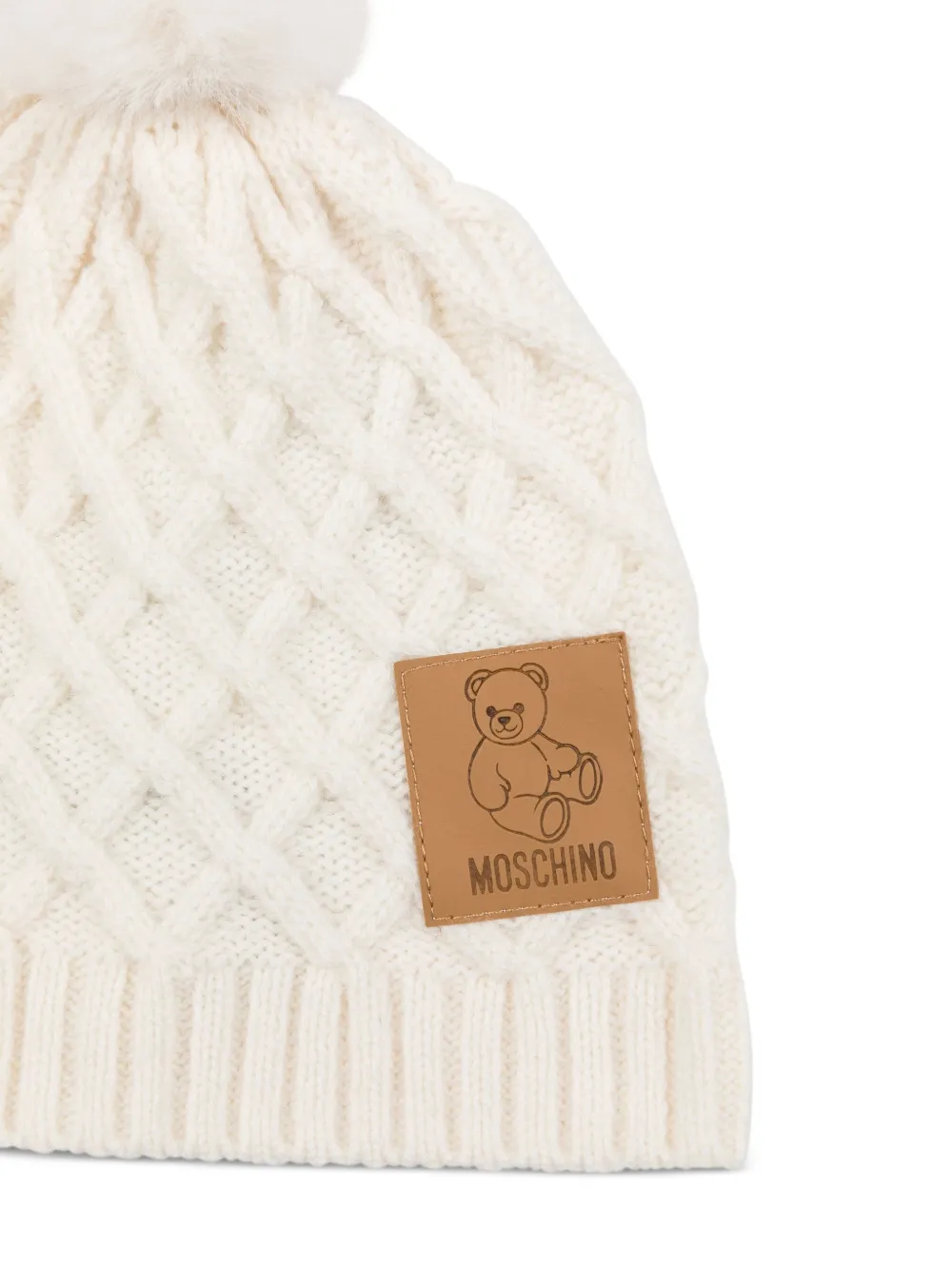 Moschino Kids Kabelgebreide muts Wit