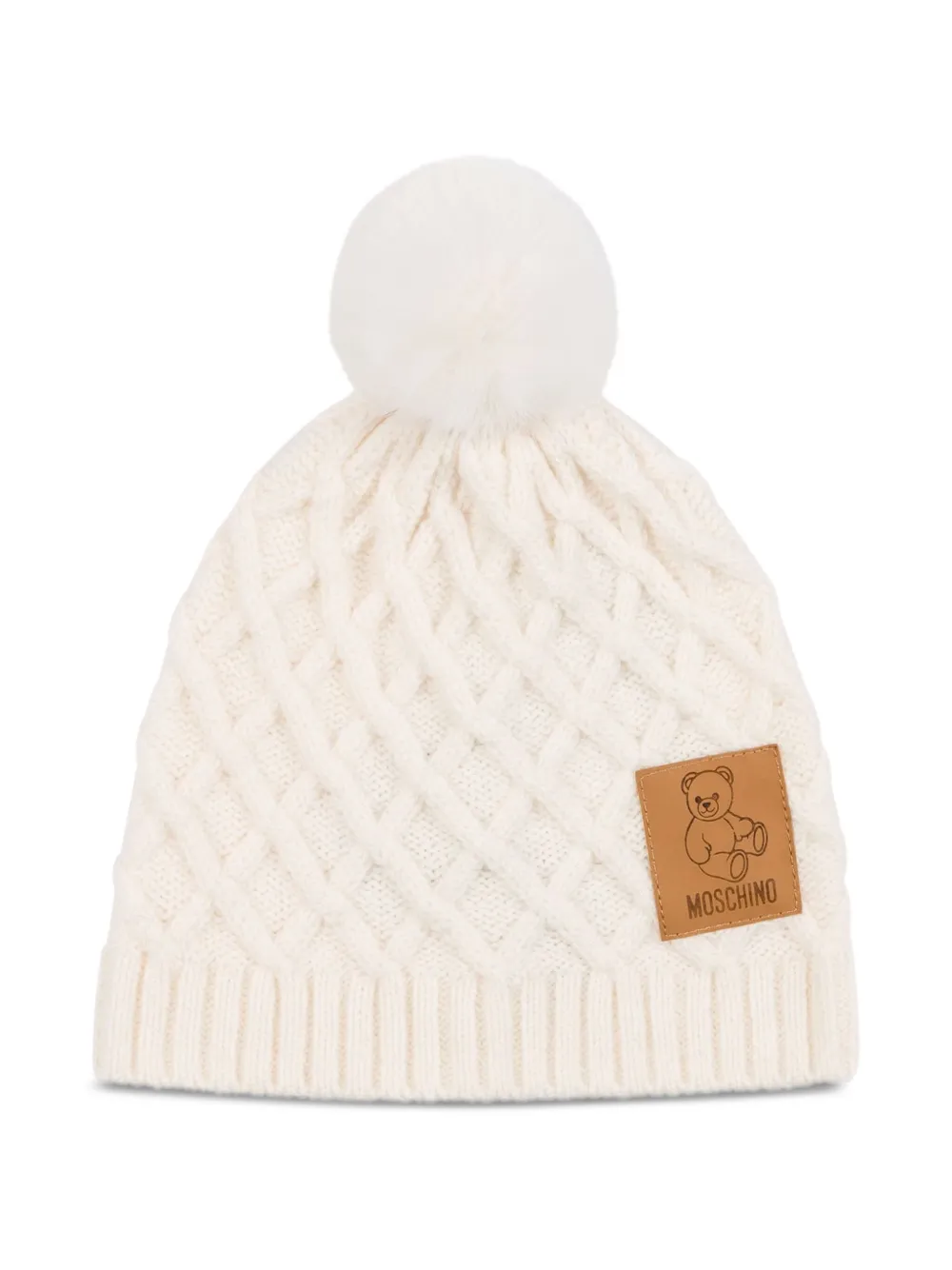 Moschino Kids Kabelgebreide muts Wit