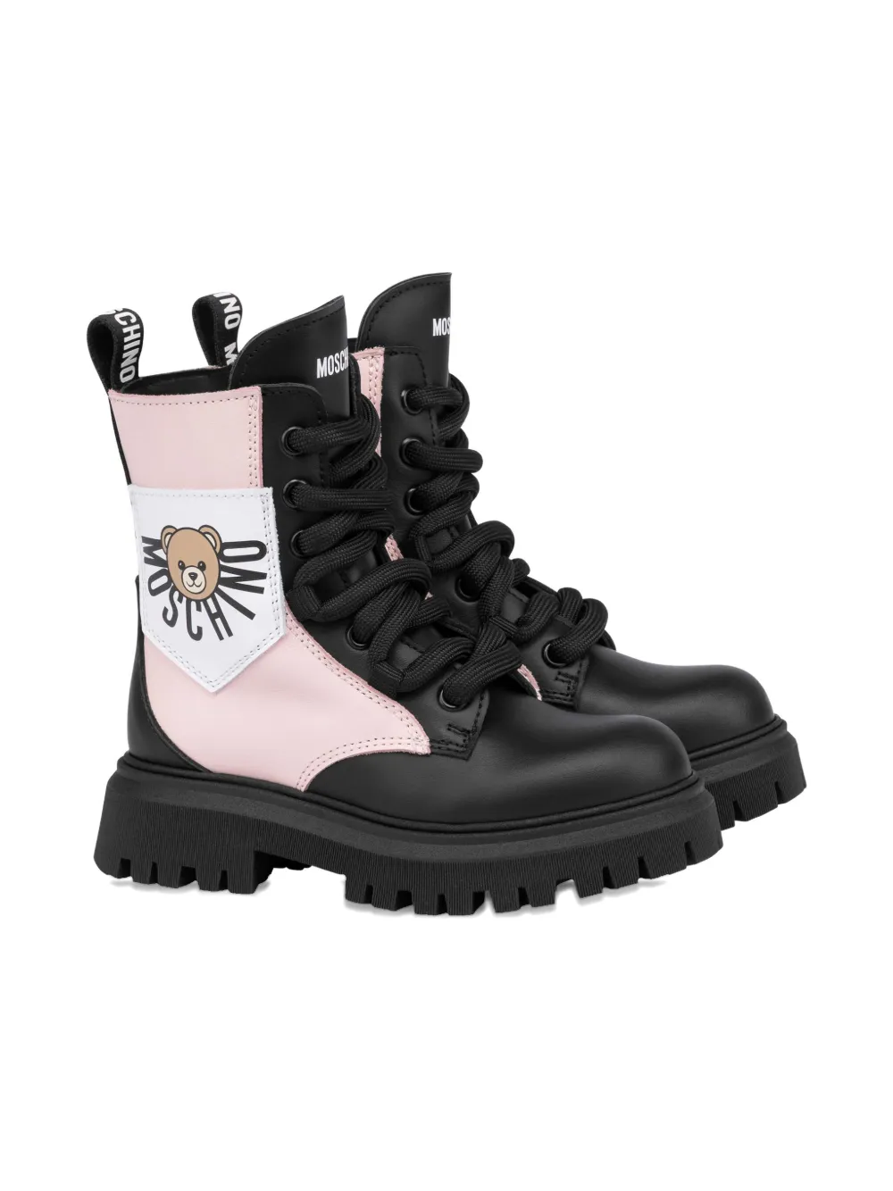 Moschino Kids teddy-patch lace-up boots Blauw