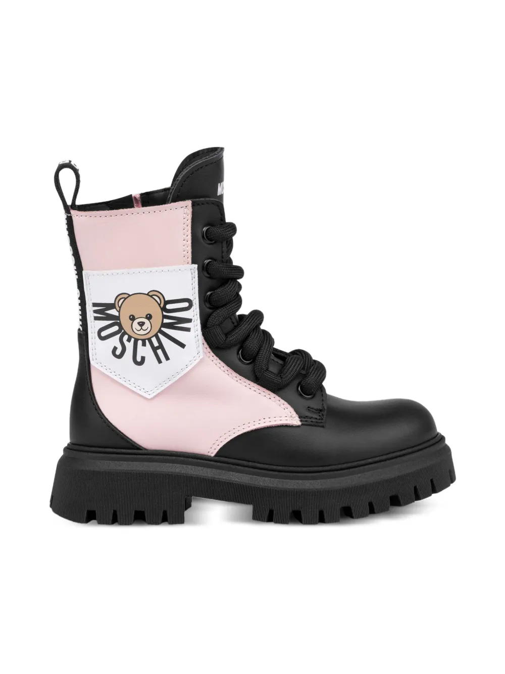 Moschino Kids teddy-patch lace-up boots Blue