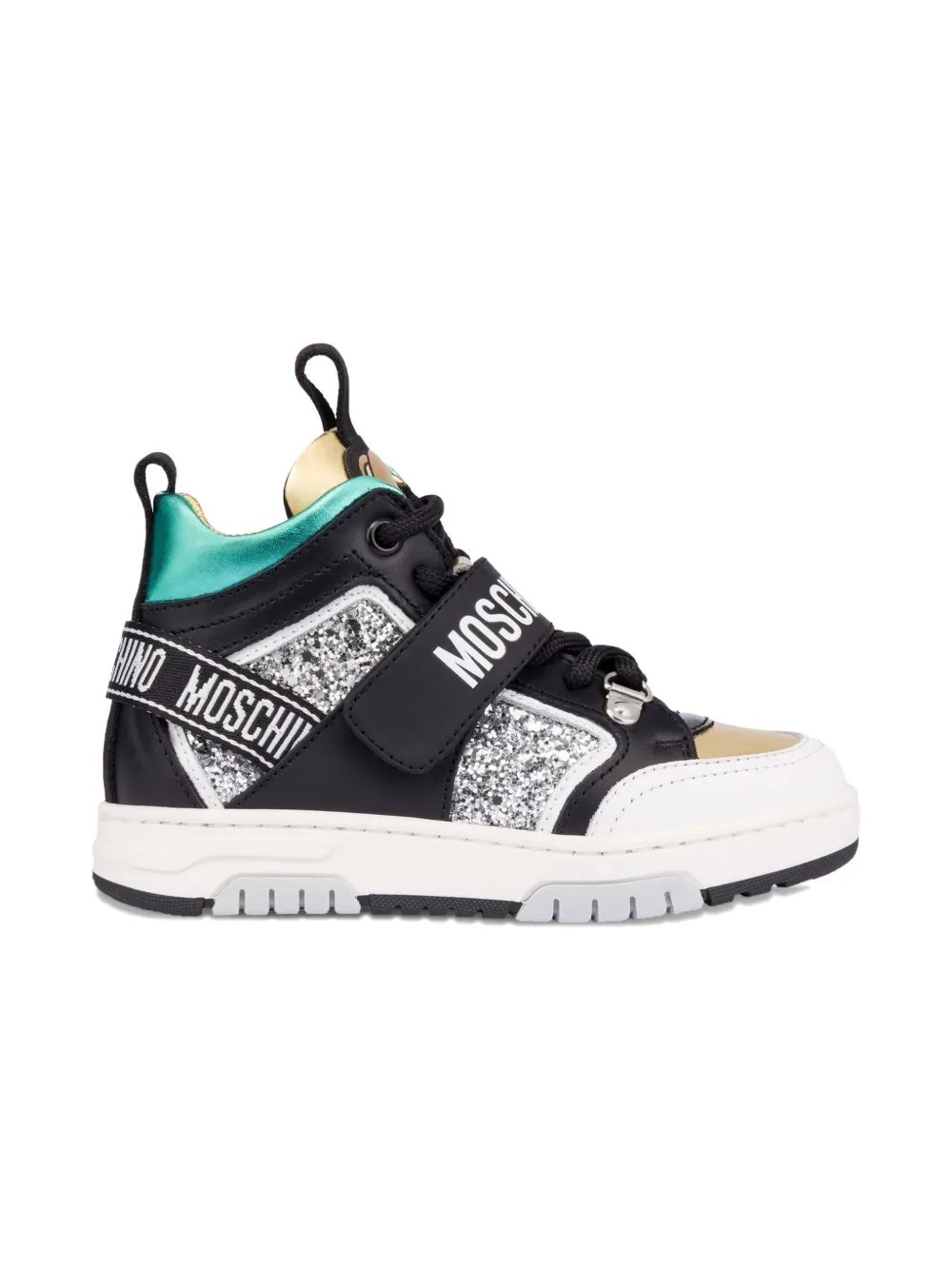 Moschino Kids logo-strap high-top sneakers Black