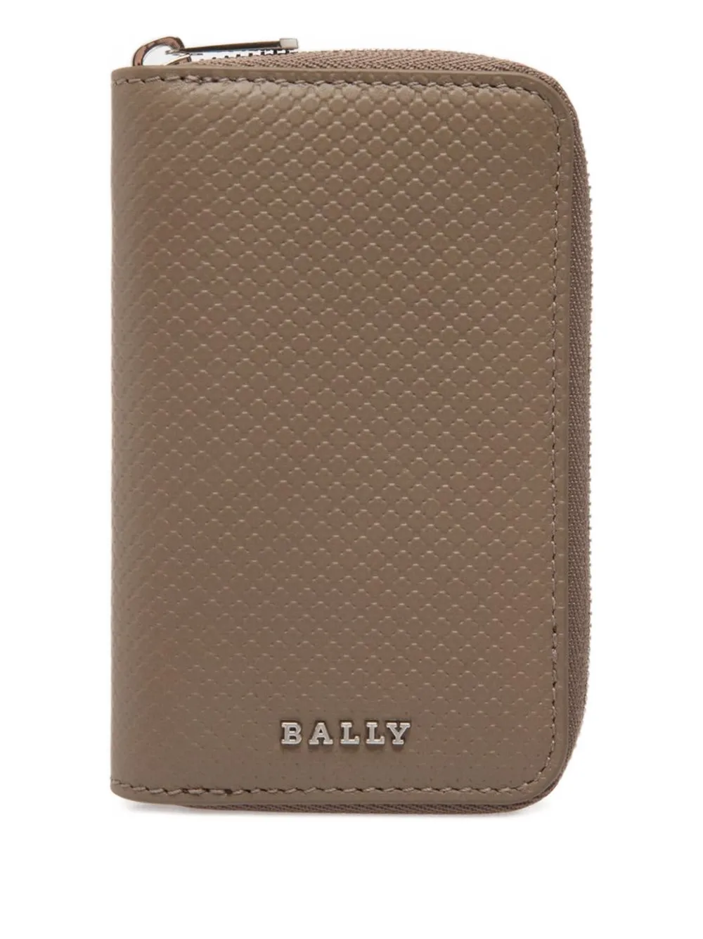 Bally Leren portemonnee met rits en reliëf Beige