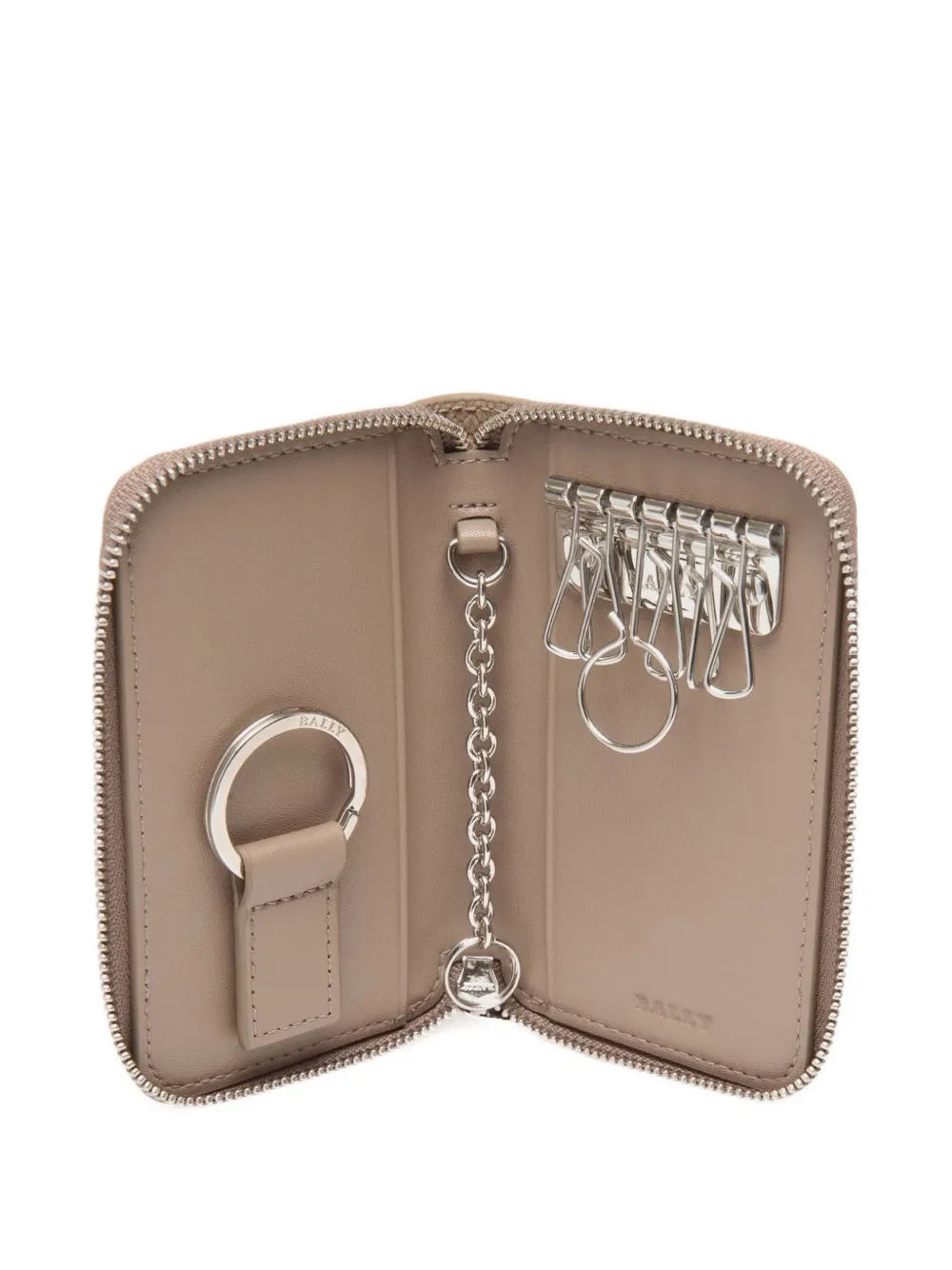 Bally Leren portemonnee met rits en reliëf Beige