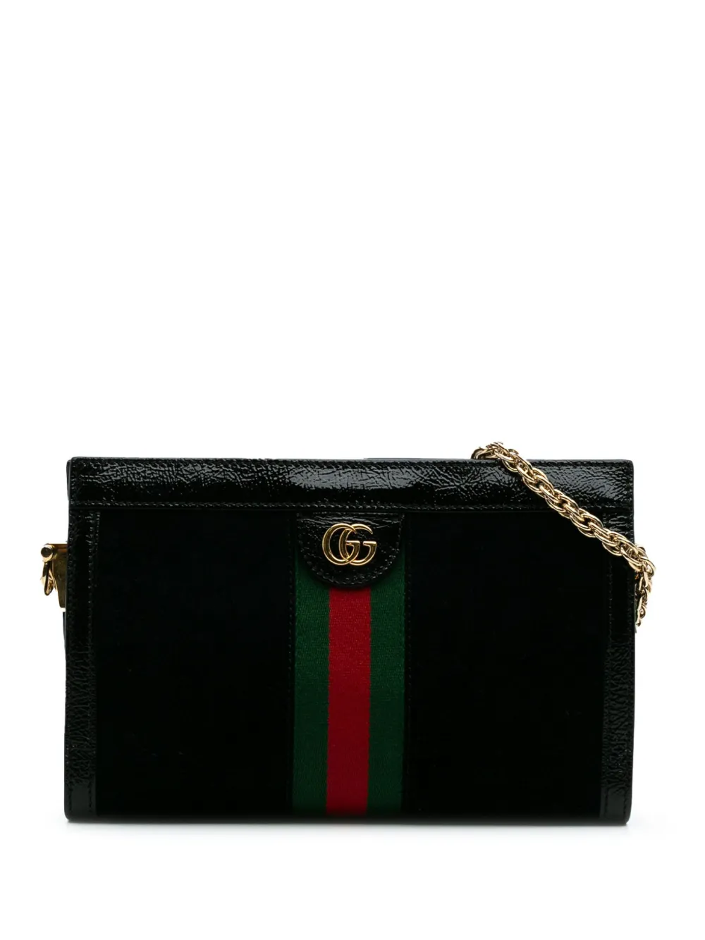 Gucci Pre-Owned 2016-2024 kleine Ophidia Web Chain suède crossbodytas | Zwart | Image 1