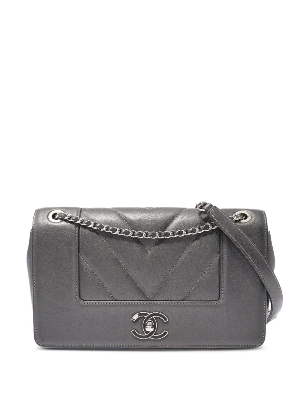 CHANEL Pre-Owned 2017-2018 Vステッチ マトラッセ ショルダーバッグ - グレー CHANEL Pre-Owned 2017-2018 Vステッチ マトラッセ ショルダーバッグ - グレー