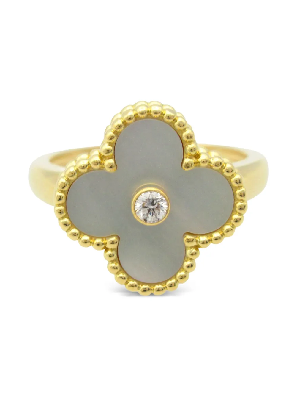 Van Cleef & Arpels 2010s ヴィンテージ アルハンブラ ダイヤモンド&マザーオブパール リング 18Kイエローゴールド Van Cleef & Arpels 2010s ヴィンテージ アルハンブラ ダイヤモンド&マザーオブパール リング 18Kイエローゴールド