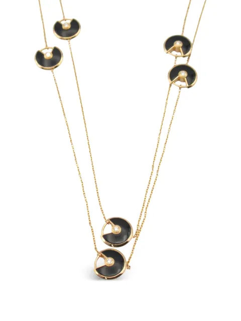 Cartier 2010s 18K rose gold Amulette de Cartier diamond and onyx necklace