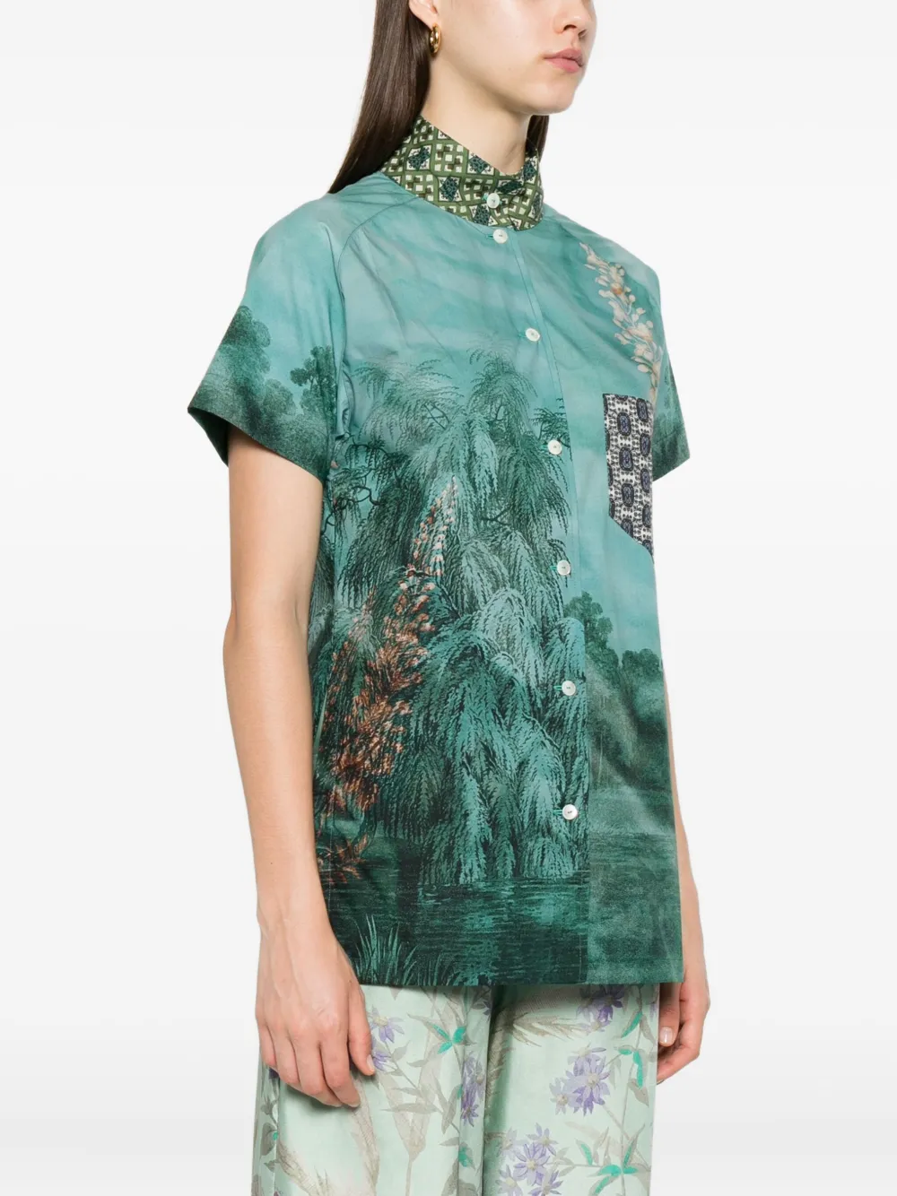 Pierre-Louis Mascia Blouse met landschapsprint en zak Groen