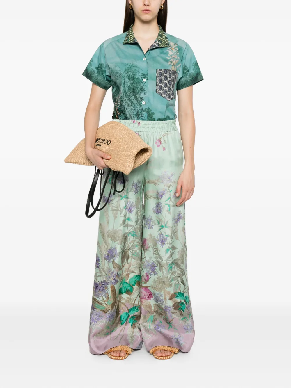 Pierre-Louis Mascia Blouse met landschapsprint en zak Groen