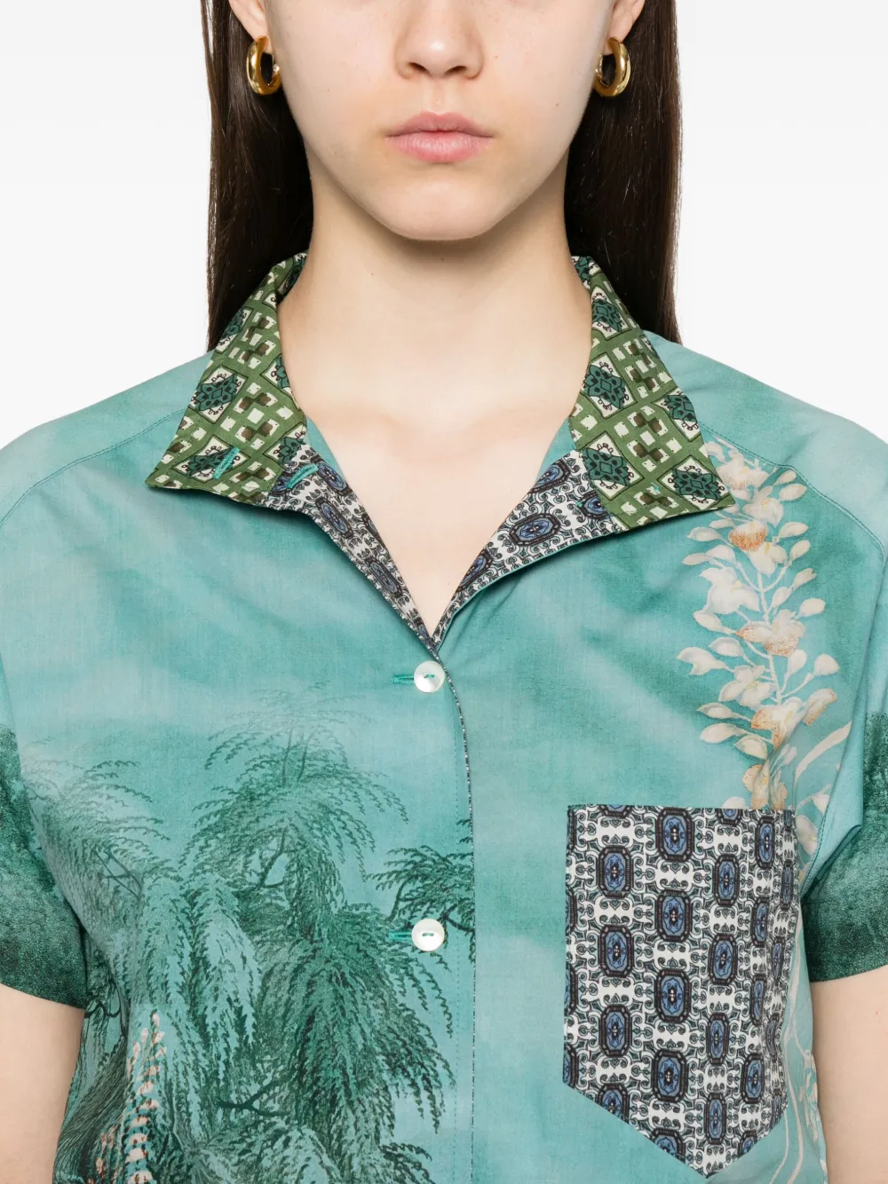 Pierre-Louis Mascia Blouse met landschapsprint en zak Groen