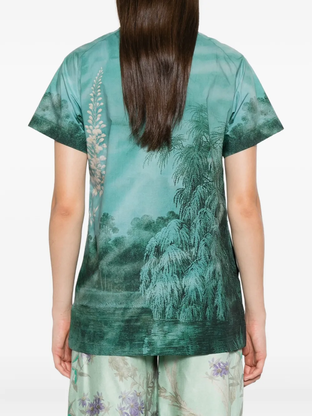 Pierre-Louis Mascia Blouse met landschapsprint en zak Groen