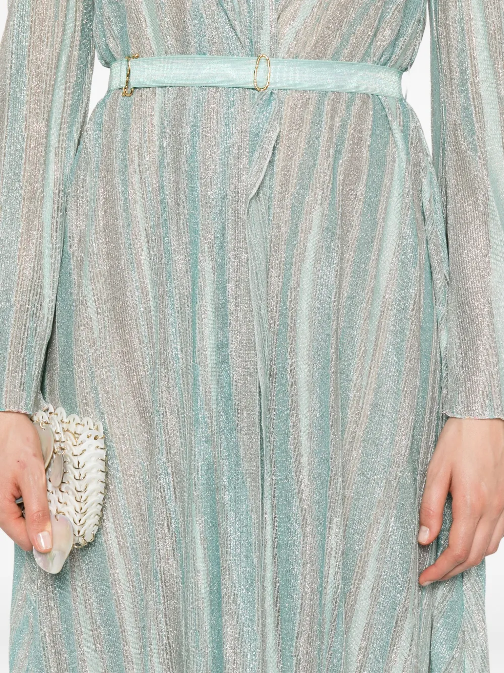 Forte glitter-striped belted maxi dress Blauw