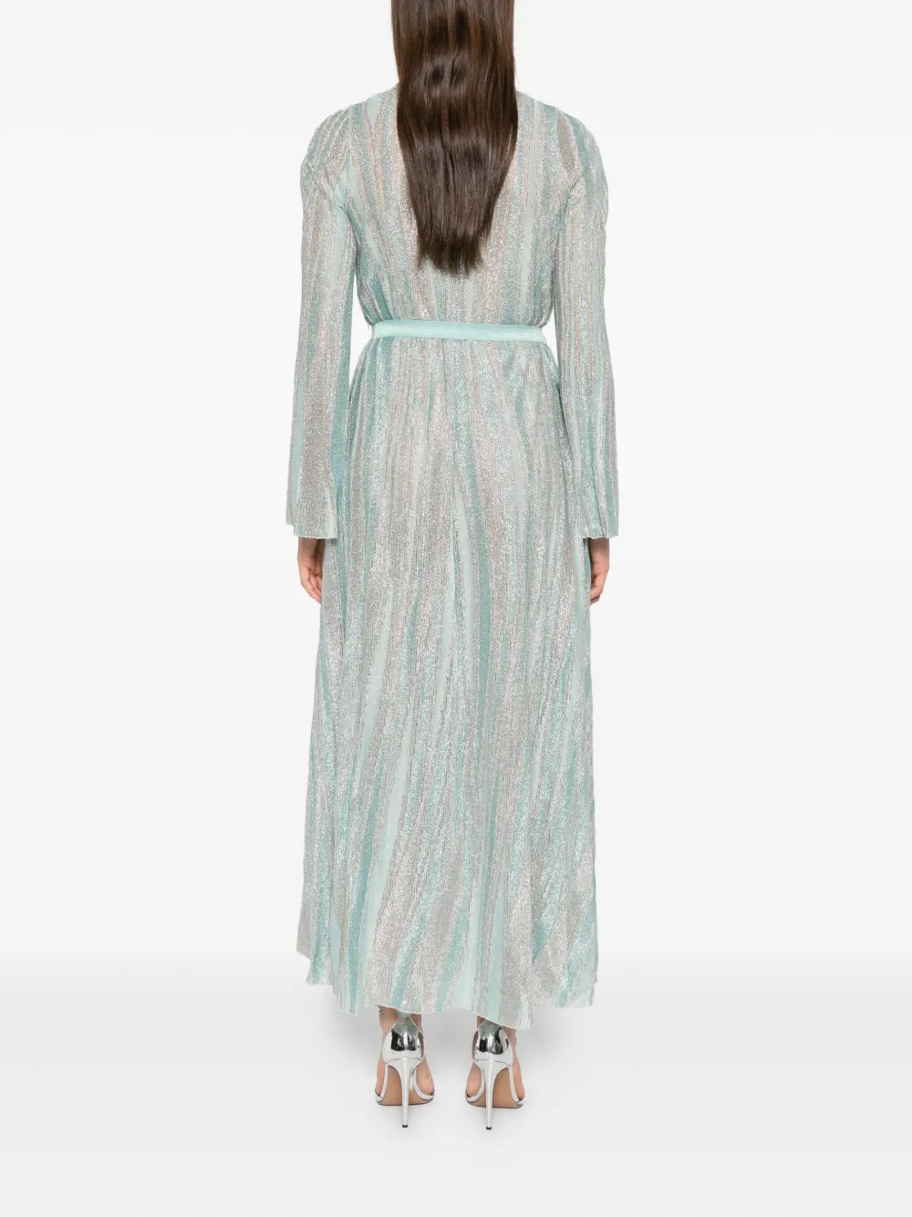 Forte glitter-striped belted maxi dress Blauw