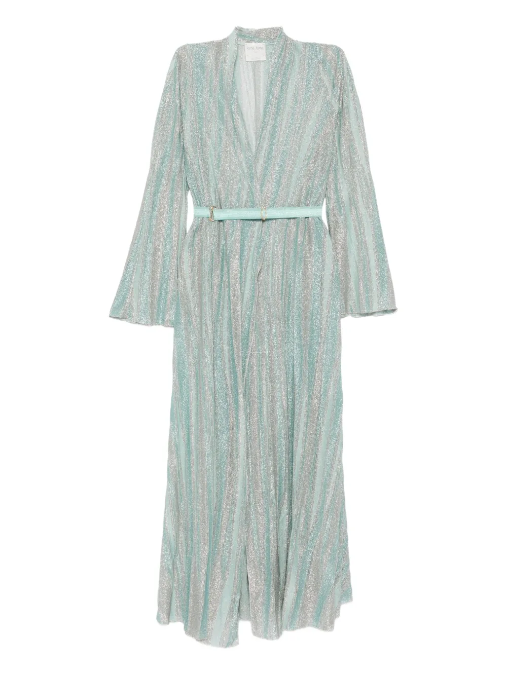 Forte glitter-striped belted maxi dress Blauw