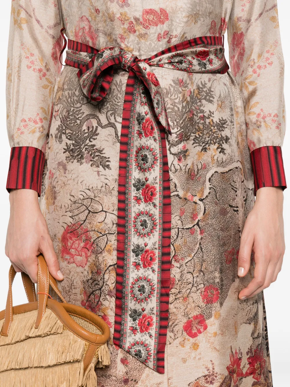 Pierre-Louis Mascia Aloe blousejurk met bloemenprint en ceintuur Beige