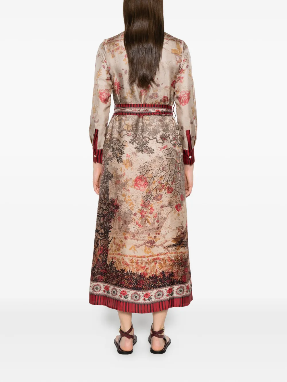 Pierre-Louis Mascia Aloe blousejurk met bloemenprint en ceintuur Beige