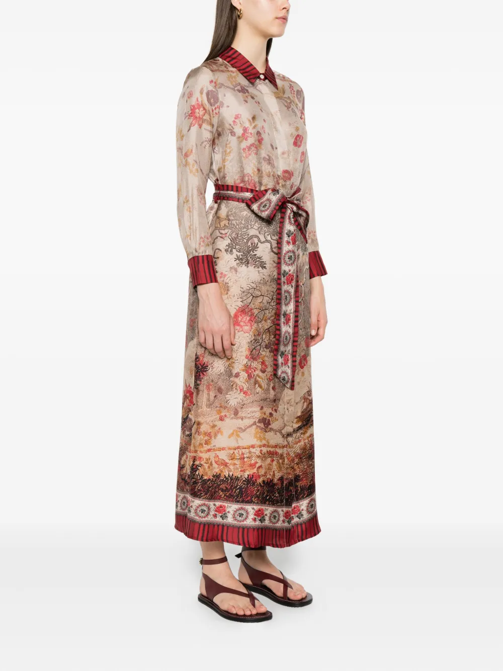 Pierre-Louis Mascia Aloe blousejurk met bloemenprint en ceintuur Beige