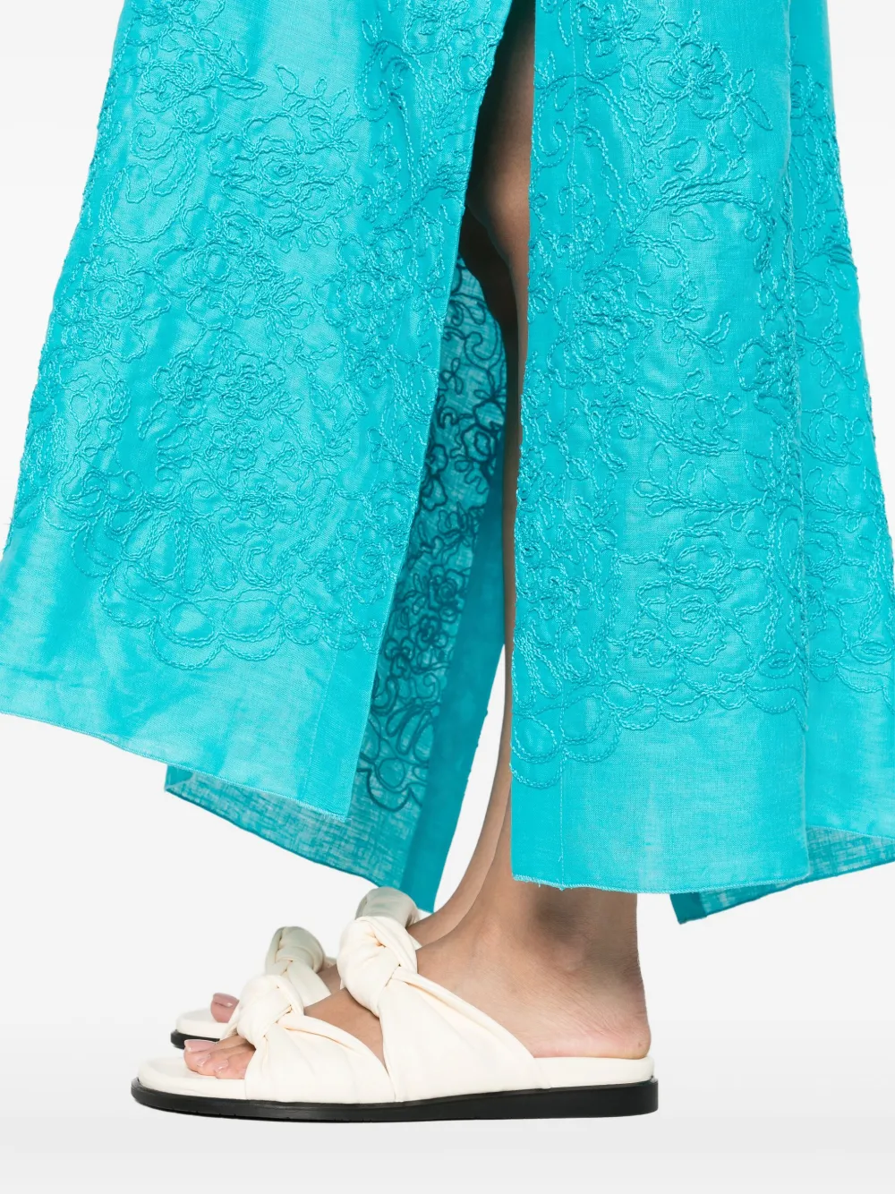 Ermanno Scervino Linnen jurk met kanten afwerking Blauw