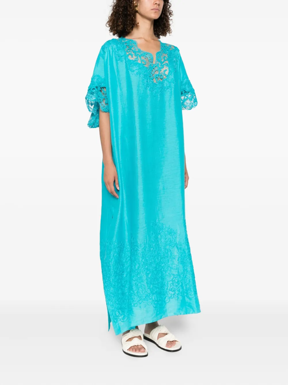 Ermanno Scervino Linnen jurk met kanten afwerking Blauw
