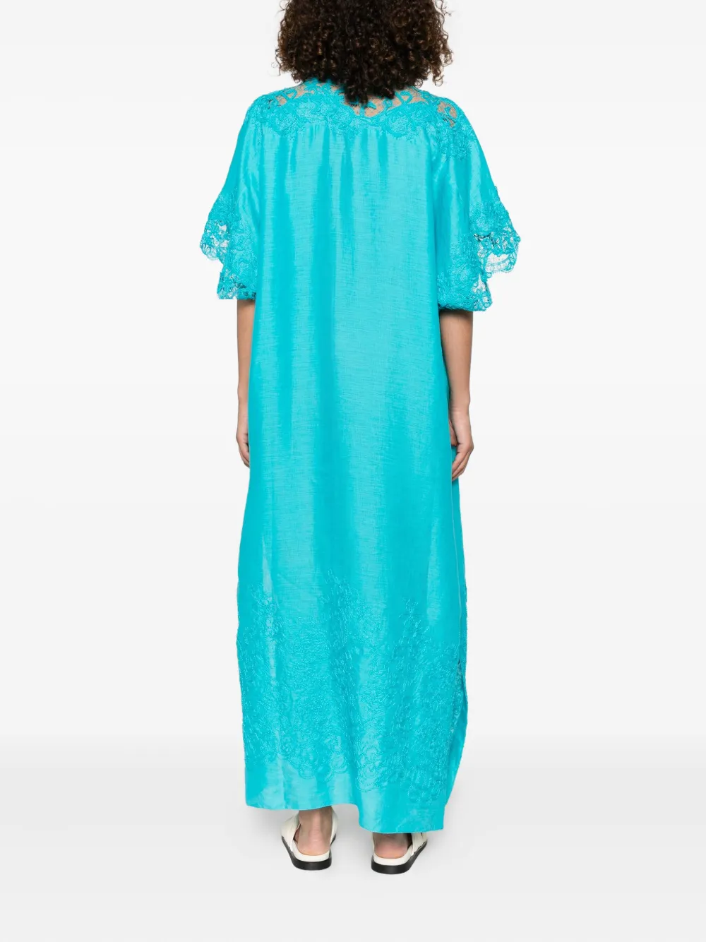 Ermanno Scervino Linnen jurk met kanten afwerking Blauw