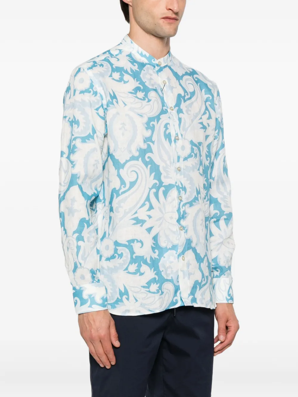 ETRO paisley-print linen shirt Blauw