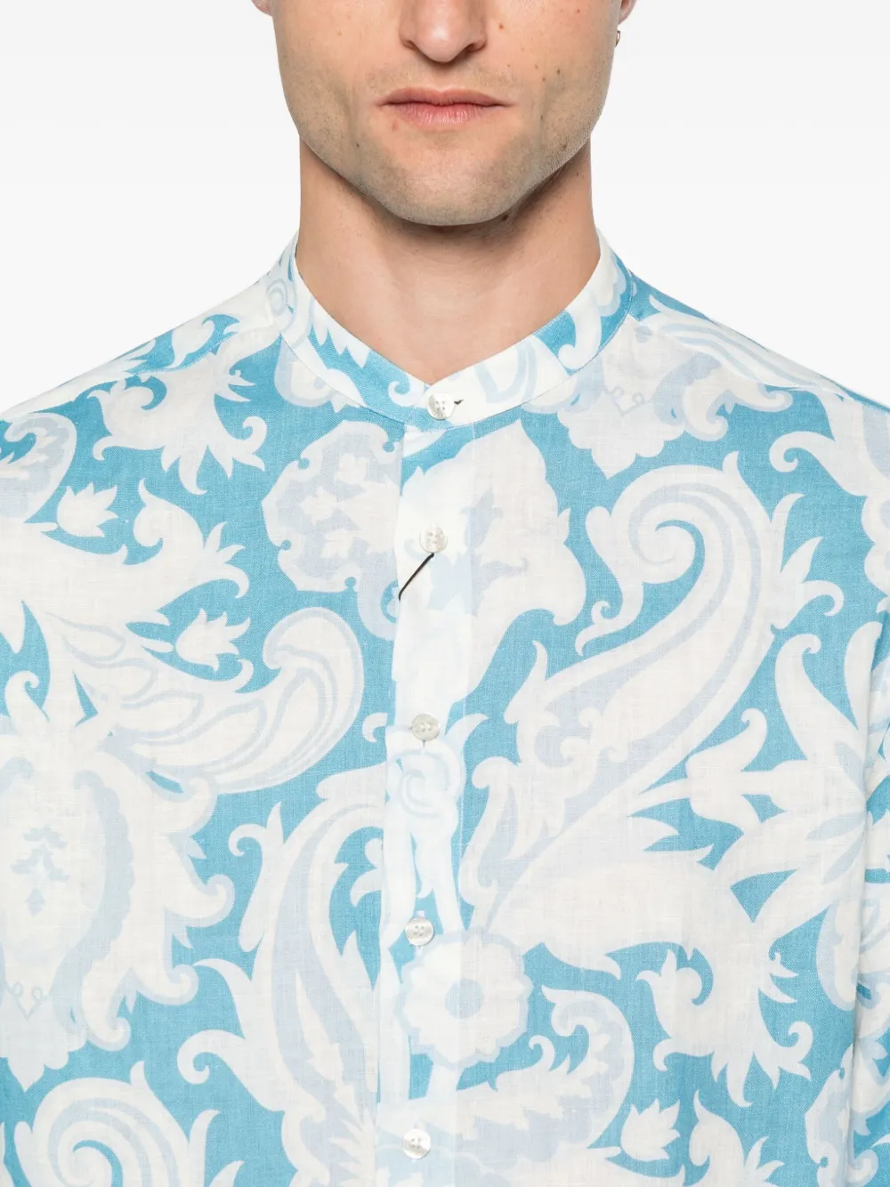 ETRO paisley-print linen shirt Blauw
