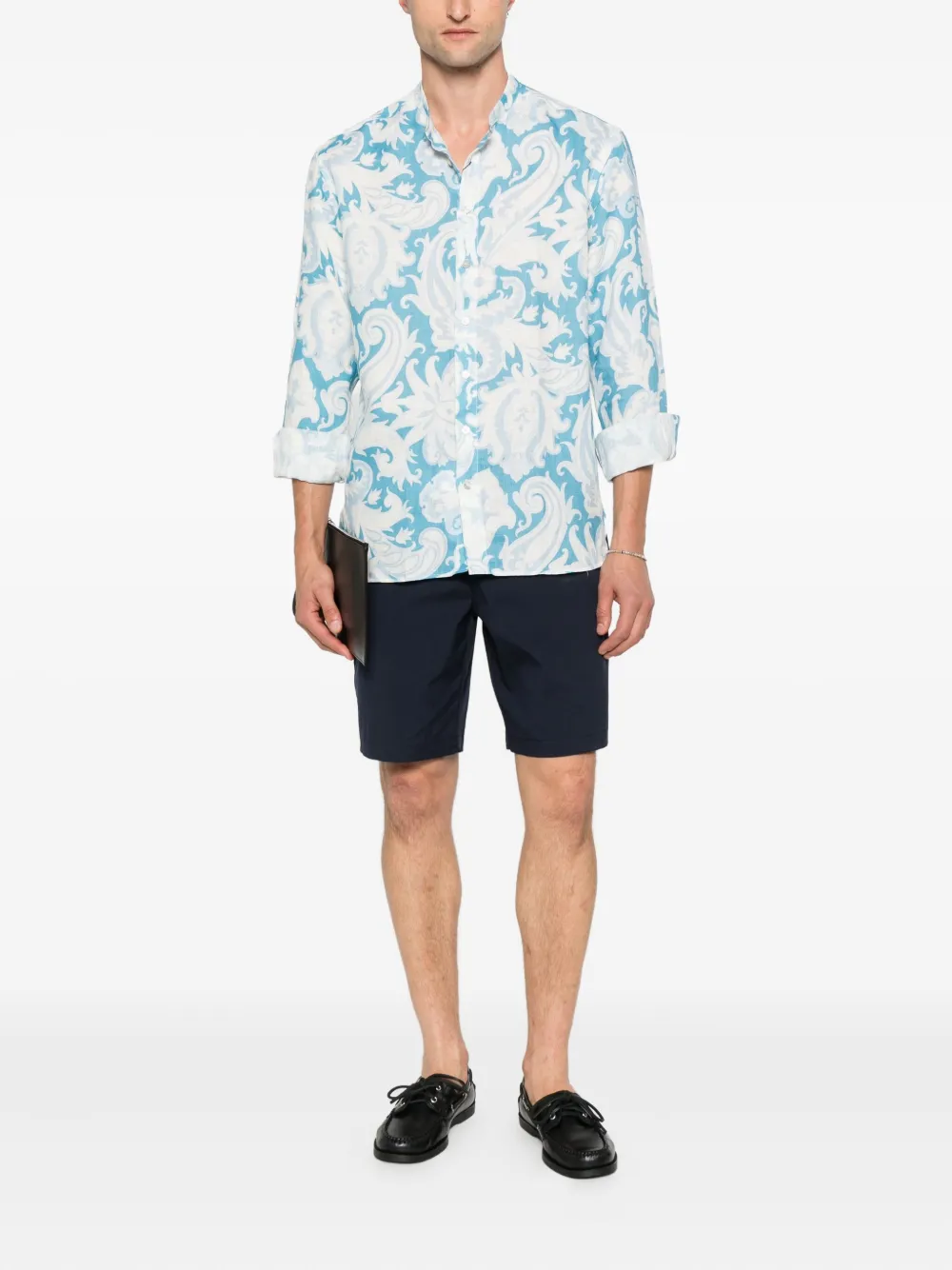ETRO paisley-print linen shirt Blauw