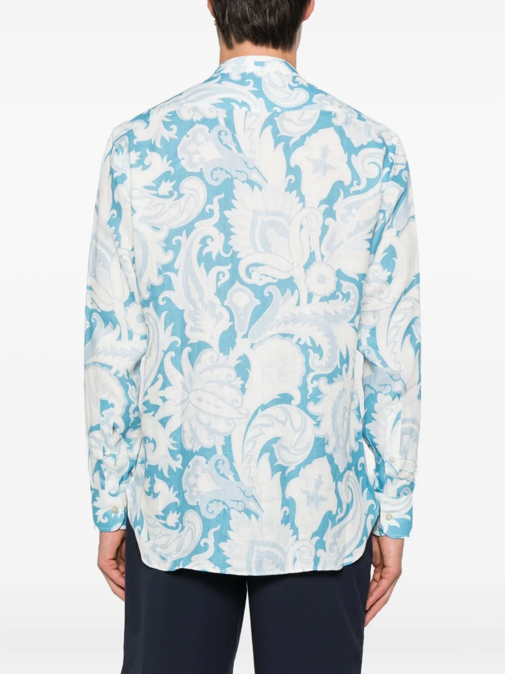 ETRO paisley-print linen shirt Blauw