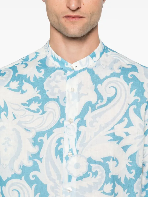 エトロ　リネン100%ペイズリーシャツ 美品 ETRO エトロ 麻 リネン100 ペイズリー シャツ ブラウス L