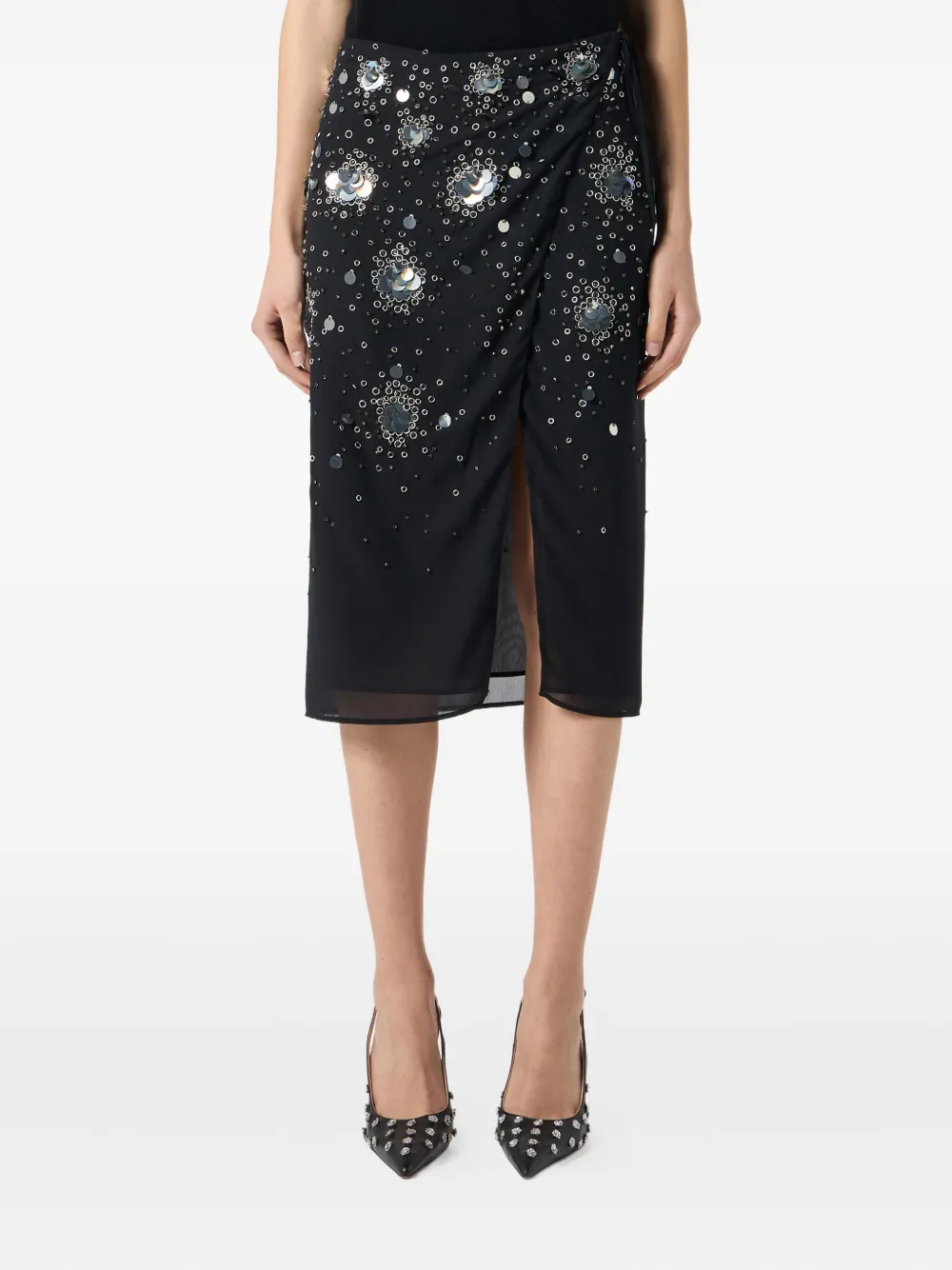 Blumarine Midi-wikkelrok met geborduurde pailletten Zwart
