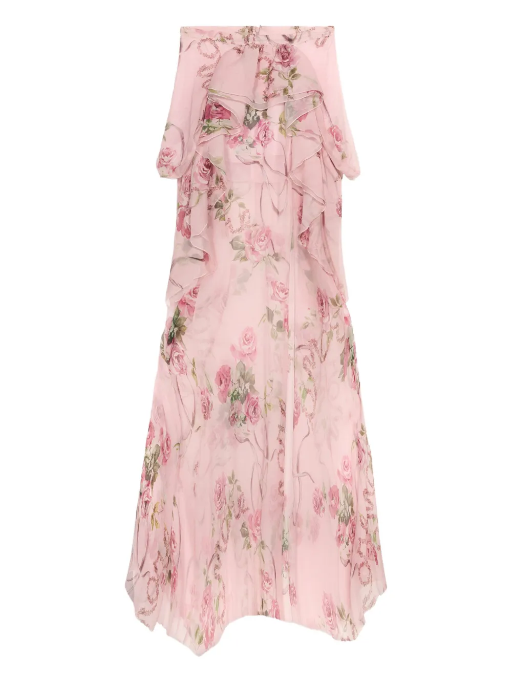 Blumarine floral-print silk long skirt Roze