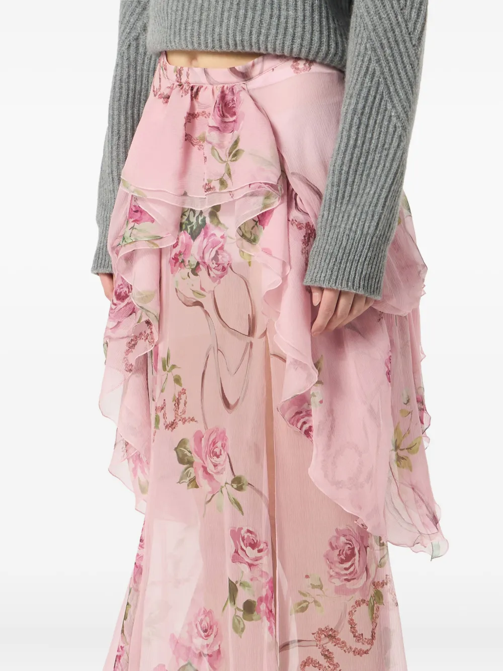 Blumarine floral-print silk long skirt Roze