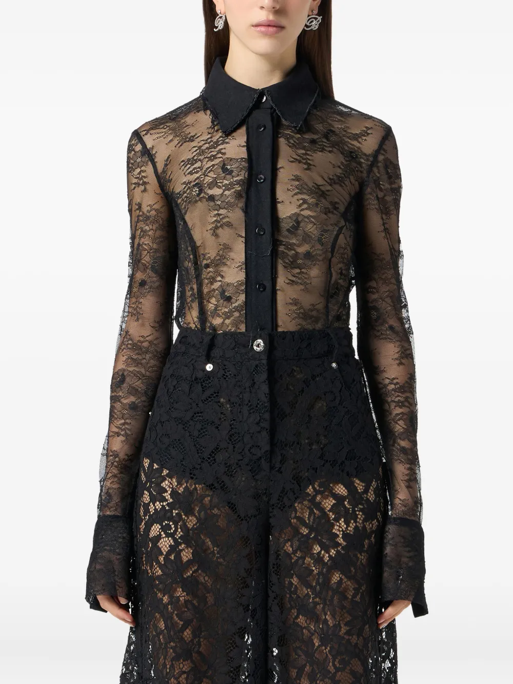 Blumarine Body met vlakken van kant Zwart