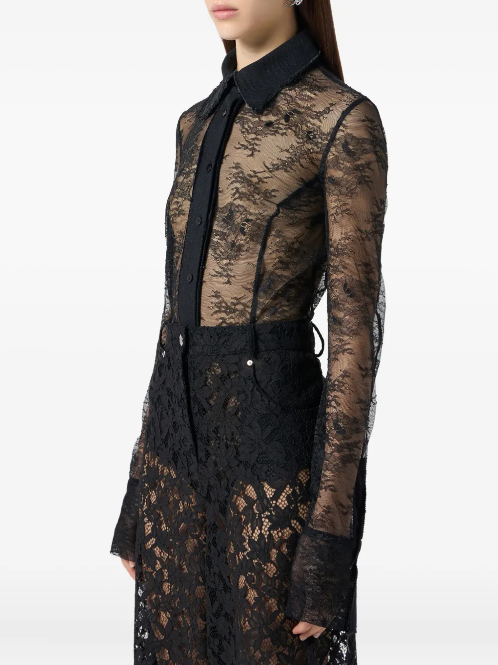 Blumarine Body met vlakken van kant Zwart