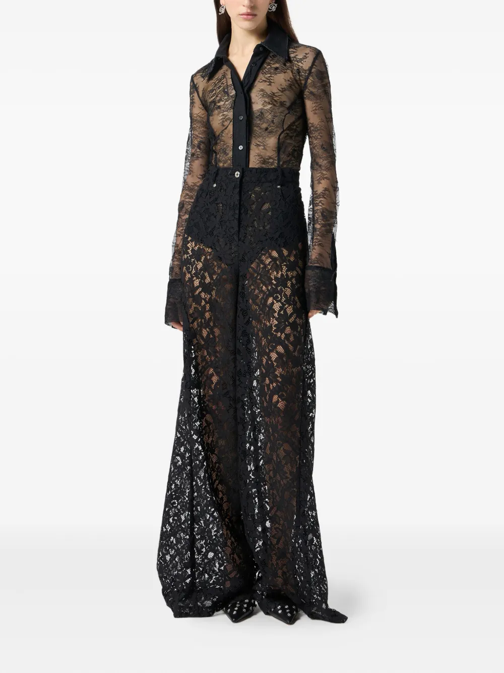 Blumarine Body met vlakken van kant Zwart