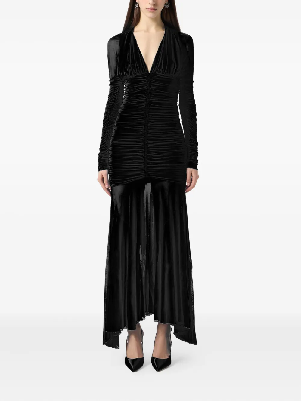 Blumarine Avondjurk met ruches en lange mouwen Zwart