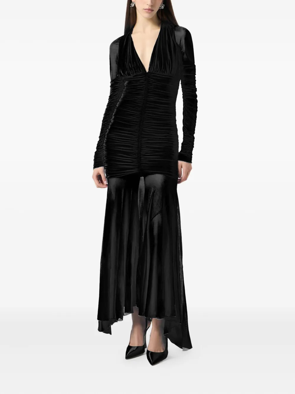 Blumarine Avondjurk met ruches en lange mouwen Zwart