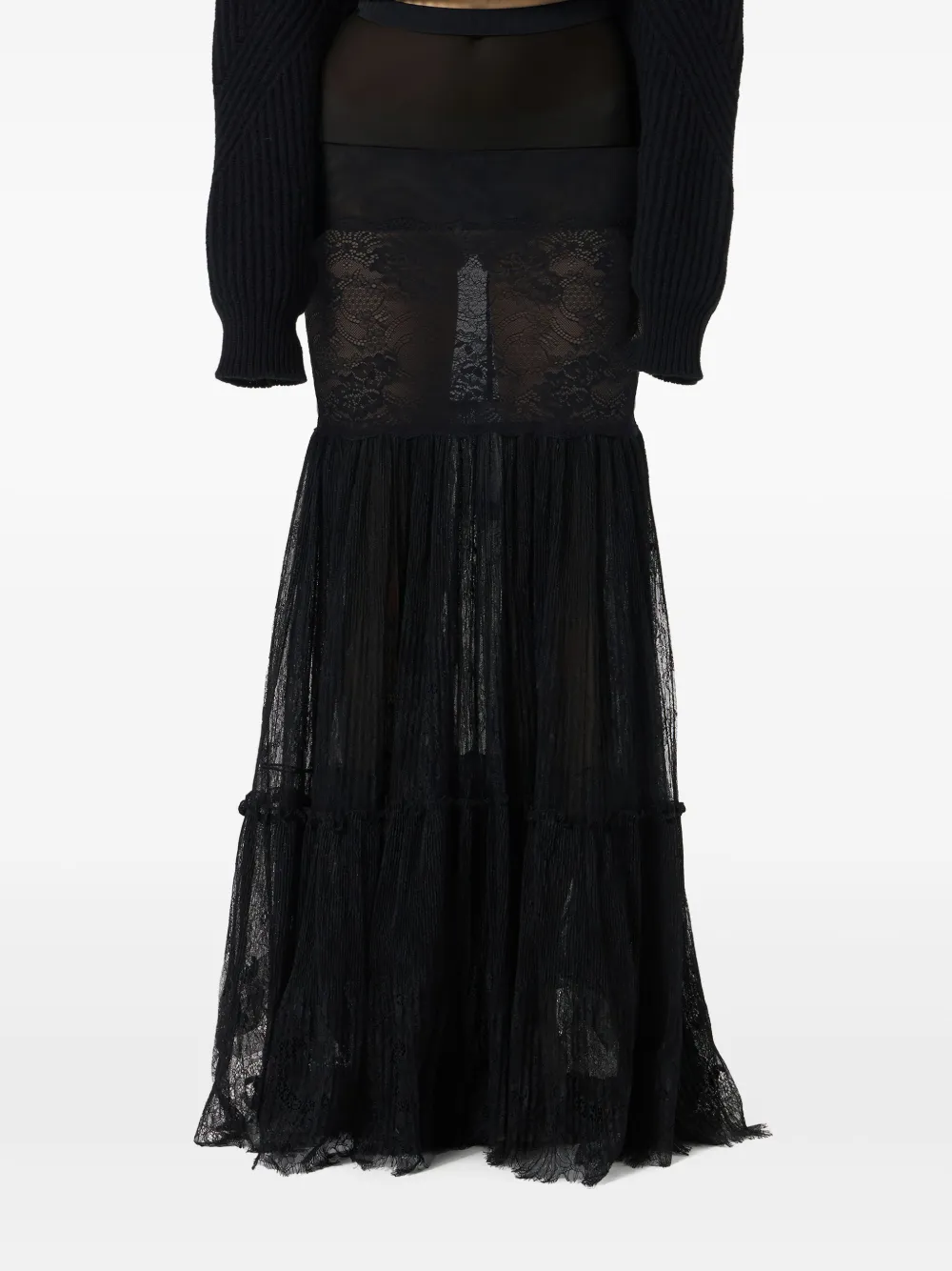 Blumarine see-through rébrodé-lace maxi skirt Zwart