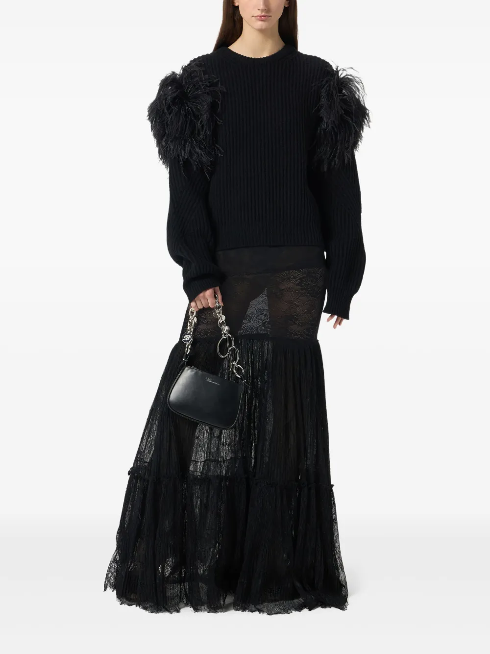 Blumarine see-through rébrodé-lace maxi skirt Zwart