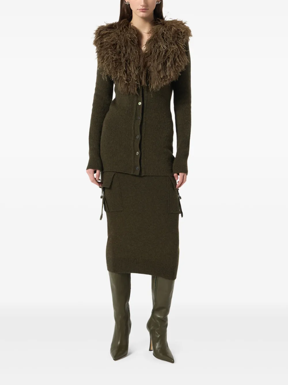Blumarine cargo-pockets knitted midi skirt Bruin