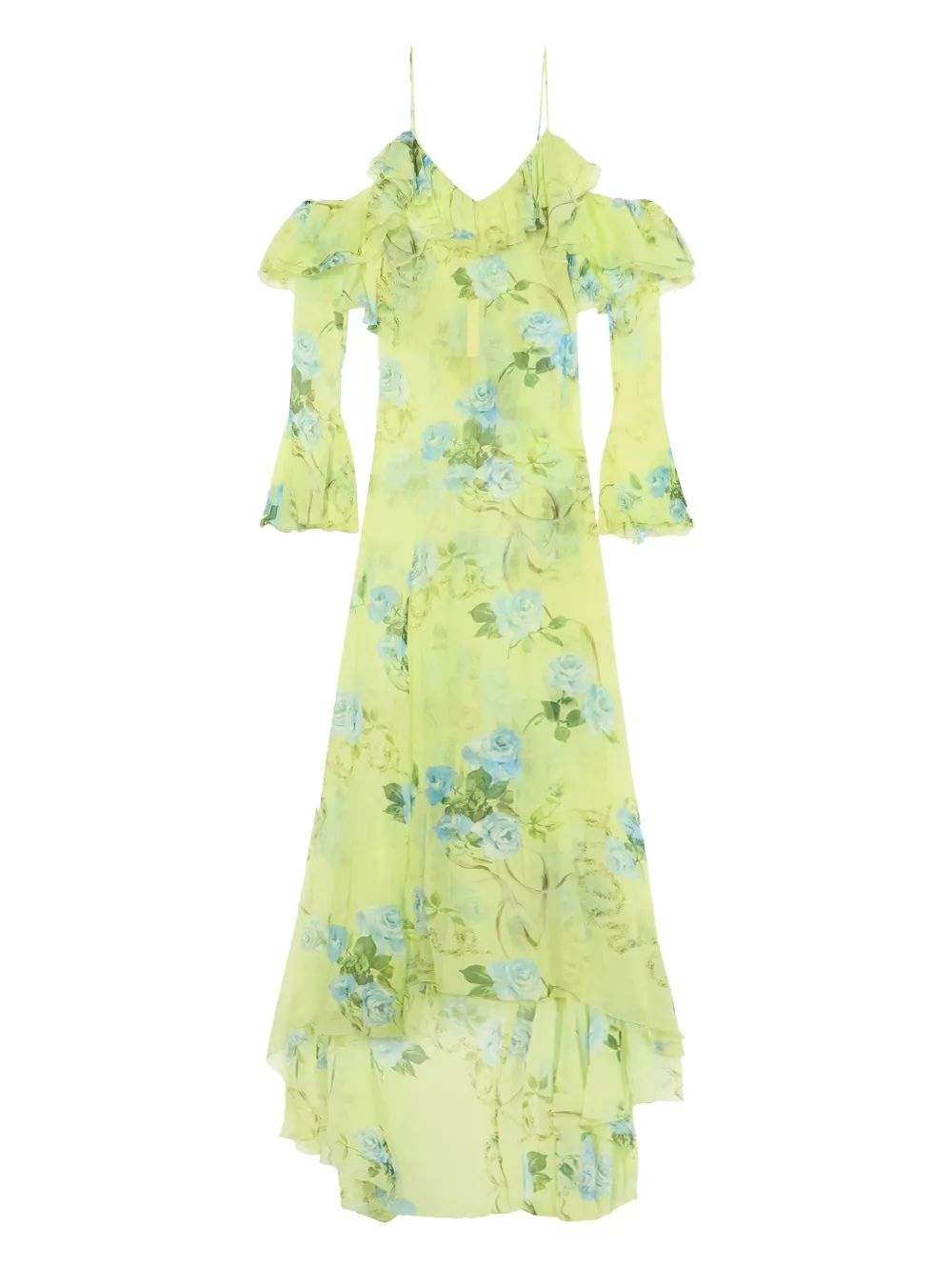 Blumarine Maxi-jurk met ruches en bloemenprint Groen